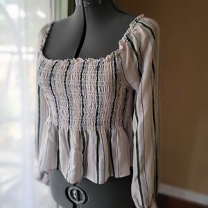 Candie's Multicolor Striped Shirred Blouse with Feminine Sleeve Women's Small
